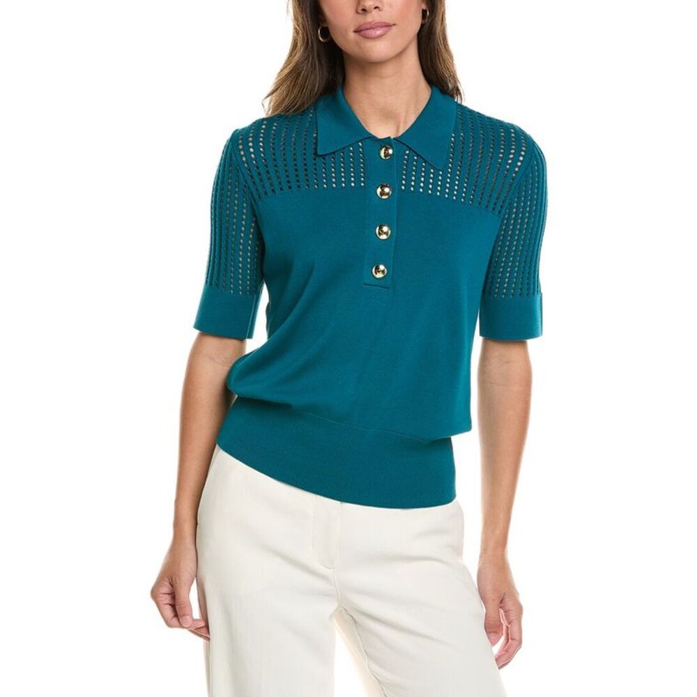 St. John Womens  Vertical Stretch Pointelle Stripe Knit Sweater, Blue